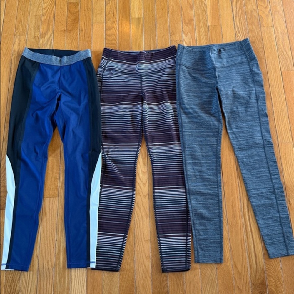 3 Pairs Athleta High Rise Yoga Gym Stripe Leggings Womens Sz Small Striped